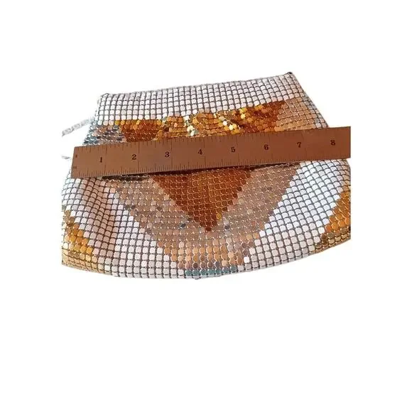 Vintage Elka Metallic Mesh Purse Gold Silver White Disco Clutch Bag 8x6 inches - Picture 7 of 8